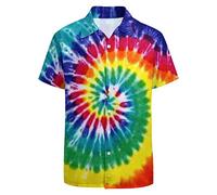 LARSD 80er Jahre Hemden für Herren 90er Jahre Button Up Hemd Vintage Retro Hawaii Strand Hemd Neon Disco Shirt Lustiges Party Hemd, Regenbogenfarben., 5X-Groß
