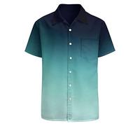 LARSD 80er Jahre Hemd für Herren - 90er Vintage Retro Hawaii Strand Button Up Shirt - Neon Disco Party Hemd, Farbverlauf Schwarz Blau, 4X-Groß