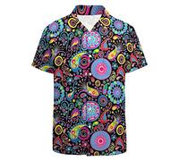 LARSD 80er Jahre Hemd für Herren - Vintage Retro Hawaii Strand Button Up Shirt - Neon Disco Party Outfit - 70er Jahre Paisley, 5X-Groß