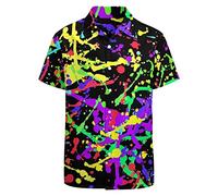 LARSD 80er Jahre Hemd für Herren - Vintage Retro Hawaii Strand Button Up Shirt - Neon Disco Partyhemd, Splash Black, XX-Large