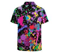 LARSD 80er Jahre Hemden für Herren 90er Jahre Button Up Hemd Vintage Retro Hawaii Strand Hemd Neon Disco Shirt Lustiges Party Hemd, 80er Jahre Splash Bunt, 5X-Groß