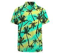 LARSD 80er Jahre Hemden für Herren 90er Jahre Button Up Hemd Vintage Retro Hawaii Strand Hemd Neon Disco Shirt Lustiges Party Hemd, Grüne Palme, 4X-Groß