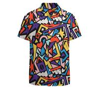 LARSD 80er Jahre Hemden für Herren 90er Jahre Button Up Hemd Vintage Retro Hawaii Strand Hemd Neon Disco Shirt Lustiges Party Hemd, 80er 90er Jahre Vintage, 5X-Groß