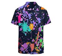 LARSD 80er Jahre Hemden für Herren 90er Jahre Button Up Hemd Vintage Retro Hawaii Strand Hemd Neon Disco Shirt Lustiges Party Hemd, 80er Jahre Splash Purple, 5X-Groß