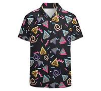 LARSD 80er Jahre Hemden für Herren 90er Jahre Button Up Hemd Vintage Retro Hawaii Strand Hemd Neon Disco Shirt Lustiges Partyhemd, 80er Jahre Geometrisch Schwarz, 3X-Groß