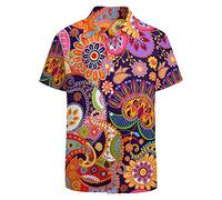 LARSD 80er Jahre Hemden für Herren - 90er Jahre Button Up Vintage Retro Hawaii Strand Neon Disco Lustiges Partyhemd, Rotes Paisley, XX-Large
