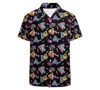 LARSD 80er Jahre Hemden für Herren - 90er Jahre Button Up Vintage Retro Hawaii Strand Neon Disco Lustiges Partyhemd, 80er 90er Jahre Schwarz, Mittel