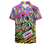 LARSD 80er-Shirts für Herren 90er Button-Up-Hemd Vintage Retro Hawaiianisches Strandhemd Neon Disco-Hemd Lustiges Partyhemd, M