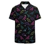 LARSD Hawaiihemd Herren Dinosaurier Casual Button Down Kurzarm Party Shirt Gedruckt Funky Aloha Strandshirt Schwarz XL-by, Dinosaurier-1, XL