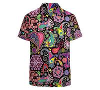 LARSD Herren-Hemd im 70er-Jahre-Stil, Paisleymuster, Vintage-Stil, Blumenmuster, Knopfleiste, Hippie-Kleidung, 60er-Jahre Disco-Hemd, XXL