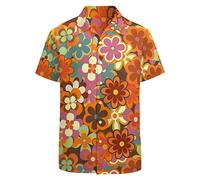 LARSD 80er Jahre Hemden für Herren 90er Jahre Button Up Hemd Vintage Retro Hawaii Strand Hemd Neon Disco Shirt Lustiges Partyhemd, Hippie-Blumenmuster, 4X-Groß
