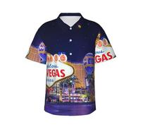 Las Vegas Night City Herren-Hawaii-Hemd, kurzärmelig, bedruckt, Business, Freizeit, Strand, Surfen, Bootfahren, Schwarz , XL