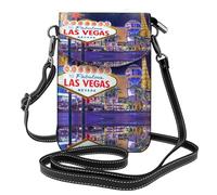 Las Vegas Night City Leder-Umhängetasche, Klapptasche, Geldbörse, Kreditkartentasche, Reisetasche, Crossbody-Tasche für den täglichen Gebrauch, Schwarz , Einheitsgröße