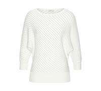 3/4 Arm-Pullover LASCANA "mit diagonalem Strickmuster", Damen, Gr. 44/46, beige (creme), Strick, Obermaterial: 50% Baumwolle, 50% Polyacryl, unifarben, figurumspielend, U-Boot-Ausschnitt, Fledermausär