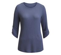 3/4-Arm-Shirt LASCANA "mit Knopfdetail", Damen, Gr. 32/34, blau, Piqué, Obermaterial: 69% Polyester (REPREVE), 28% Viskose, 3% Elasthan, Waffelmuster, unifarben, bequem normal, Rundhals, mit Knöpfen,