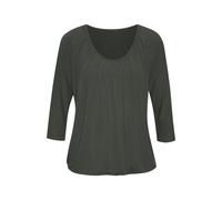 3/4-Arm-Shirt LASCANA "mit zarter Raffung am Ausschnitt", Damen, Gr. 40/42, grau (graugrün), Jersey, Obermaterial: 95% Viskose (LENZING ECOVERO), 5% Elasthan, unifarben, Basic, figurumspielend normal,