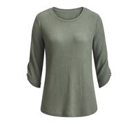 3/4-Arm-Shirt LASCANA "mit Knopfdetail", Damen, Gr. 40/42, khaki, Piqué, Obermaterial: 69% Polyester (REPREVE), 28% Viskose, 3% Elasthan, Waffelmuster, unifarben, bequem normal, Rundhals, mit Knöpfen,