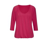 3/4-Arm-Shirt LASCANA "mit zarter Raffung am Ausschnitt", Damen, Gr. 44/46, pink, Jersey, Obermaterial: 95% Viskose (LENZING™ ECOVERO™), 5% Elasthan, unifarben, Basic, figurumspielend normal, V-Aussch