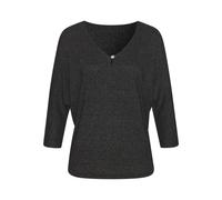 3/4-Arm-Shirt LASCANA "mit funkelndem Strassknopf", Damen, Gr. 40/42, schwarz, Strick, Obermaterial: 77% Viskose (LENZING ECOVERO), 23% Polyester, Strukturmuster, unifarben, feminin, bequem, V-Ausschn