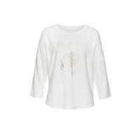 3/4-Arm-Shirt LASCANA "mit schimmerndem Folienprint", Damen, Gr. 40/42, weiß (weiß, beige, silber), Single Jersey, Obermaterial: 95% Viskose (LENZING ECOVERO), 5% Elasthan, bedruckt, Glitzermuster, fe