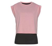2-in-1-Shirt LASCANA ACTIVE "Tropical", Damen, Gr. M (40/42), rosa (rosa, schwarz), Obermaterial: 66% Polyester, 29% Viskose, 5% Elasthan, unifarben mit Farbeinsatz, figurumspielend hüftlang, Rundhals