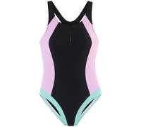 Badeanzug LASCANA ACTIVE, Damen, Gr. 44, N-Gr, schwarz (schwarz, rosa), Recycling-Polyamid, Xtra Life LYCRA, Colorblocking, Badeanzüge, mit Reißverschluss (32408338-44) schwarz, rosa
