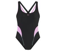Badeanzug LASCANA ACTIVE, Damen, Gr. 46, N-Gr, schwarz (schwarz, rosa), Recycling-Polyamid, Xtra Life LYCRA, Colorblocking, Badeanzüge, mit modischer Rückenlösung (74062824-46) schwarz, rosa