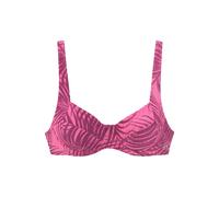 Bügel-Bikini-Top LASCANA ACTIVE "Coal", Damen, Gr. 46, Cup E, rot (bordeaux, bedruckt), Recycling-Polyamid, bedruckt, gestreift, Bikini-Oberteile, im Mustermix aus Palmen und Streifen (21331605-46) bo