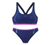 Bustier-Bikini LASCANA ACTIVE, Damen, Gr. 34, N-Gr, blau (marine), Recycling-Polyamid, bedruckt, Bikini-Sets, mit kontrastfarbenen Details (47038854-34) marine