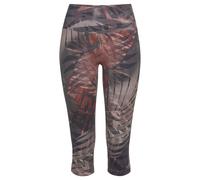 Caprileggings LASCANA ACTIVE "Tropical", Damen, Gr. L (44/46), N-Gr, braun (gemustert, braun), Obermaterial: 94% Baumwolle, 6% Elasthan, gemustert, figurbetont kniebedeckend, Hosen, mit abstraktem Pal
