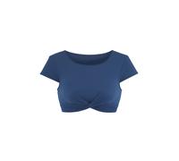 Crop-Bikini-Top LASCANA ACTIVE "Oceana", Damen, Gr. 36, Cup C/D, blau (rauchblau), Recycling-Polyamid, Bikini-Oberteile, mit modischer Knotenoptik (12559218-36) rauchblau
