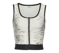 Funktionstop LASCANA ACTIVE, Damen, Gr. XS (32/34), gold (weiß, gold), Obermaterial: 85% Polyester, 15% Elasthan, bedruckt, gemustert, glänzend, eng kurz, Rundhals, Tops, Glänzender 3D Schriftzug auf