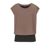 Layershirt LASCANA ACTIVE, Damen, Gr. L (44/46), braun (camel, schwarz), Obermaterial: 66% Polyester, 29% Viskose, 5% Elasthan, unifarben, sportlich, bequem hüftlang, Rundhals, Kurzarm, Shirts, 2 in 1