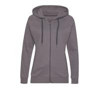 Trainingsjacke LASCANA ACTIVE, Damen, Gr. L (44/46), grau (stone), Interlock, Obermaterial: 100% Baumwolle, unifarben, bequem hüftlang, Bündchen, Jacken Trainingsjacke, mit Logo Tape an den Ärmeln (25