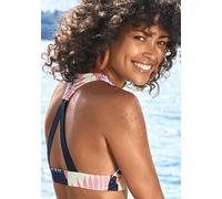 Triangel-Bikini-Top LASCANA ACTIVE "Layne", Damen, Gr. 36, Cup A/B, bunt (türkis, gelb, bedruckt), Recycling-Polyamid, bedruckt, kontrastfarbene Details, Bikini-Oberteile, mit Racerback (10355444-36) 