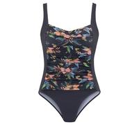 Badeanzug LASCANA "Malia" Gr. 44, Cup E, grau (anthrazit, bedruckt) Damen Badeanzüge Ocean Blue mit tropischem Print und Shaping-Effekt (70987663-44)