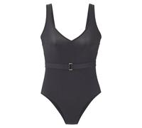 Badeanzug LASCANA, Damen, Gr. 36, Cup A/B, grau (anthrazit), Obermaterial: 82% Polyamid, 18% Elasthan. Futter: 100% Polyester, Badeanzüge Badeanzug, Mit goldfarbener Schnalle (77887820-36) anthrazit