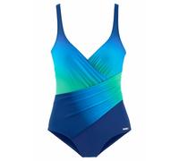 Badeanzug LASCANA, Damen, Gr. 46, Cup B, blau (blau, türkis), Polyamid, Farbverlauf, Badeanzüge, in Wickeloptik mit Shaping-Effekt, Topseller (192923-46) blau, türkis