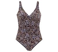 Badeanzug LASCANA, Damen, Gr. 54, Cup A, braun (braun, bedruckt), Polyamid, Badeanzüge Badeanzug, mit Raffung vorn und Shaping-Effekt (24771440-54) braun, bedruckt