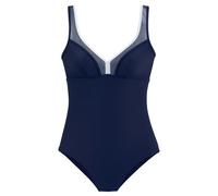 Badeanzug LASCANA, Damen, Gr. 52, Cup C, blau (marine), Polyamid, Mesh, kontrastfarbene Details, Badeanzüge Badeanzug, mit Mesh-Einsatz und Shaping-Effekt, Topseller (86102666-52) marine