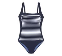 Badeanzug LASCANA "Myst", Damen, Gr. 38, Cup C, blau (marine, weiß), Recycling-Polyamid, gestreift, Badeanzüge, mit platziertem Streifen-Design und Shaping-Effekt (87811146-38) marine, weiß