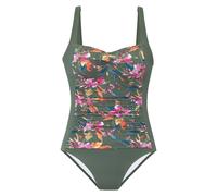 Badeanzug LASCANA "Malia", Damen, Gr. 38, Cup D, oliv bedruckt, Microfaser, Obermaterial: 84% Polyamid, 16% Elasthan. Miedereinsatz: 82% Polyamid, 18% Elasthan. Wattierung: 100% Polyester, Badeanzüge 