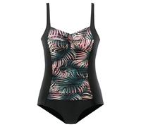 Badeanzug LASCANA "Reese", Damen, Gr. 38, Cup E, schwarz (schwarz, bedruckt), Polyamid, Print-Einsatz, bedruckt, unifarben, Badeanzüge Badeanzug, mit Palmendruck und Shaping-Effekt (58725504-38) schwa