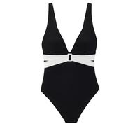 Badeanzug LASCANA "Chic", Damen, Gr. 34, Cup A/B, schwarz-weiß (schwarz, creme), Recycling-Polyamid, Strukturmuster, kontrastfarbene Details, Badeanzüge Badeanzug, aus eleganter Strukturware (98622250