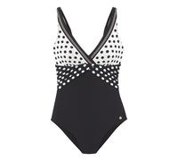 Badeanzug LASCANA, Damen, Gr. 42, Cup D, schwarz (schwarz, creme), Recycling-Polyamid, gepunktet, Badeanzüge Badeanzug, mit süßen Tupfen (47389934-42) schwarz, creme