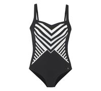 Badeanzug LASCANA, Damen, Gr. 36, Cup B, schwarz, Polyamid, gestreift, Badeanzüge Badeanzug, mit goldfarbener Beschichtung und Shaping-Eimsatz (832963-36) schwarz