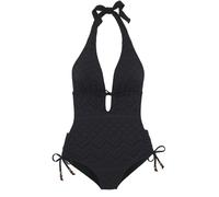 Badeanzug LASCANA "Omara", Damen, Gr. 38, Cup C/D, schwarz, Recycling-Polyamid, Strukturmuster, Badeanzüge, mit Lochstickerei (12785936-38) schwarz