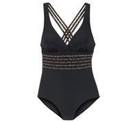 Badeanzug LASCANA "Adele" Gr. 44, Cup C, schwarz (schwarz, leo) Damen Badeanzüge Ocean Blue mit Shaping-Effekt und trendigen Kreuzträgern (83852813-44)