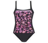 Badeanzug LASCANA, Damen, Gr. 46, Cup D, bunt (schwarz, pink), Recycling-Polyamid, bedruckt, Paisleymuster, Badeanzüge, mit Shaping-Effekt und platzierten Streifen (58889061-46) schwarz, pink