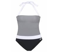 Badeanzug LASCANA, Damen, Gr. 38, Cup C/D, schwarz-weiß (schwarz, weiß), Polyamid, gestreift, unifarben mit Farbeinsatz, Badeanzüge Badeanzug, mit filigranen Streifen (829047-38) schwarz, weiß